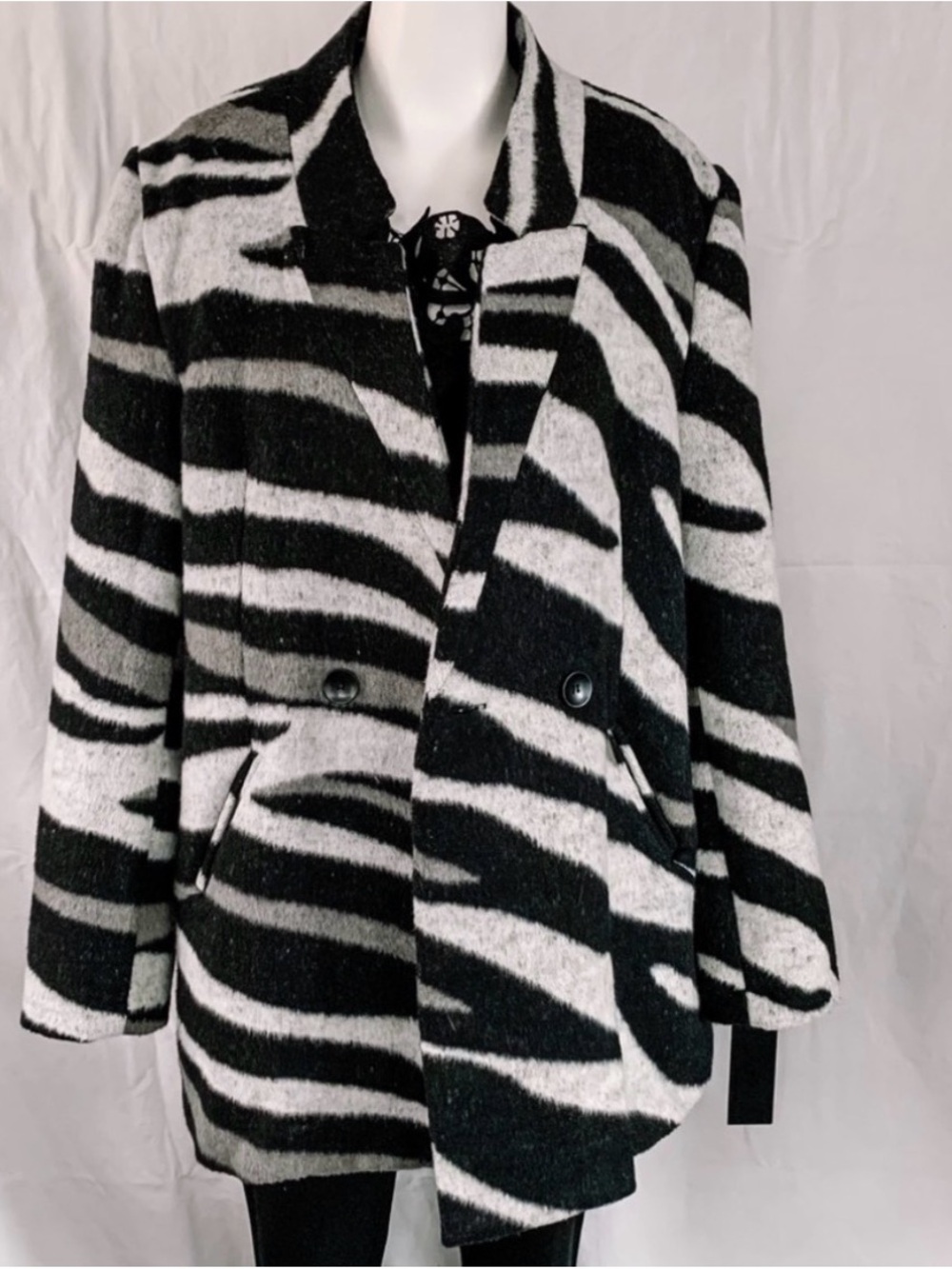 RD Style Black and White Zebra Print Pea Coat
